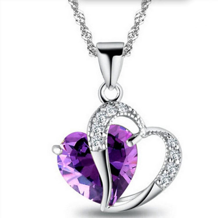 Love heart-shaped amethyst pendant crystal necklace clavicle chain girlfriend chain simple and elegant heart-shaped necklace pendant wild clavicle chain