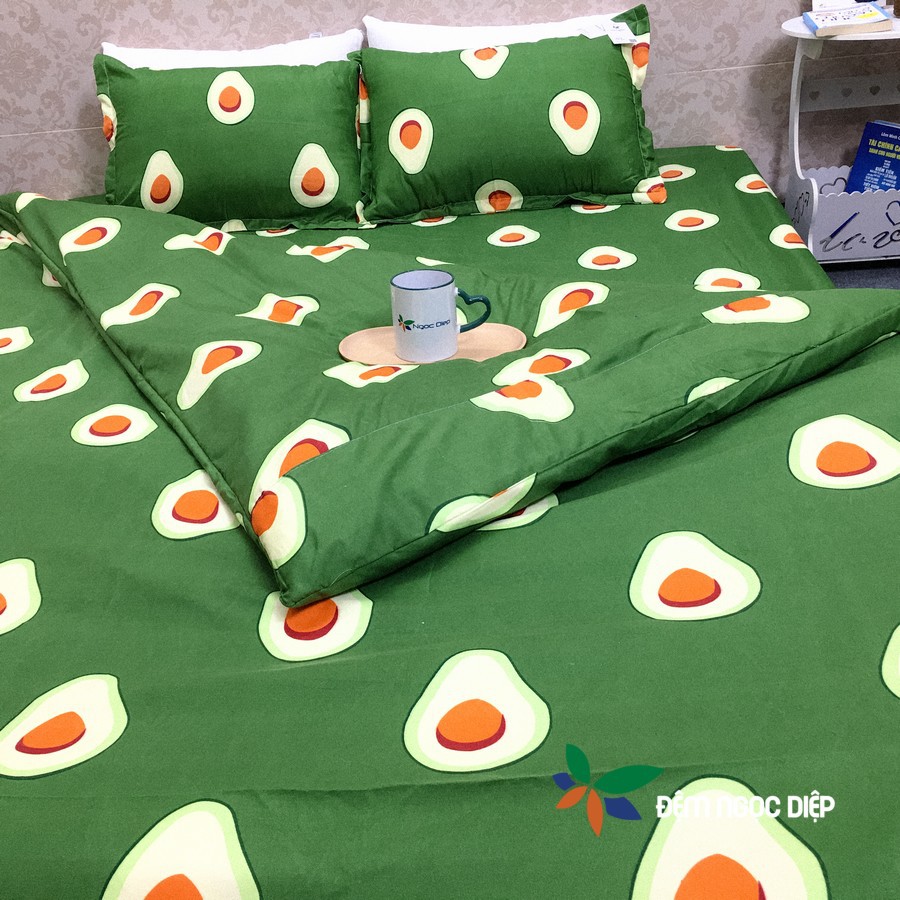 Set vỏ chăn ga gối cotton poly mẫu quả bơ m2, m6, m8, 2m2 | BigBuy360 - bigbuy360.vn