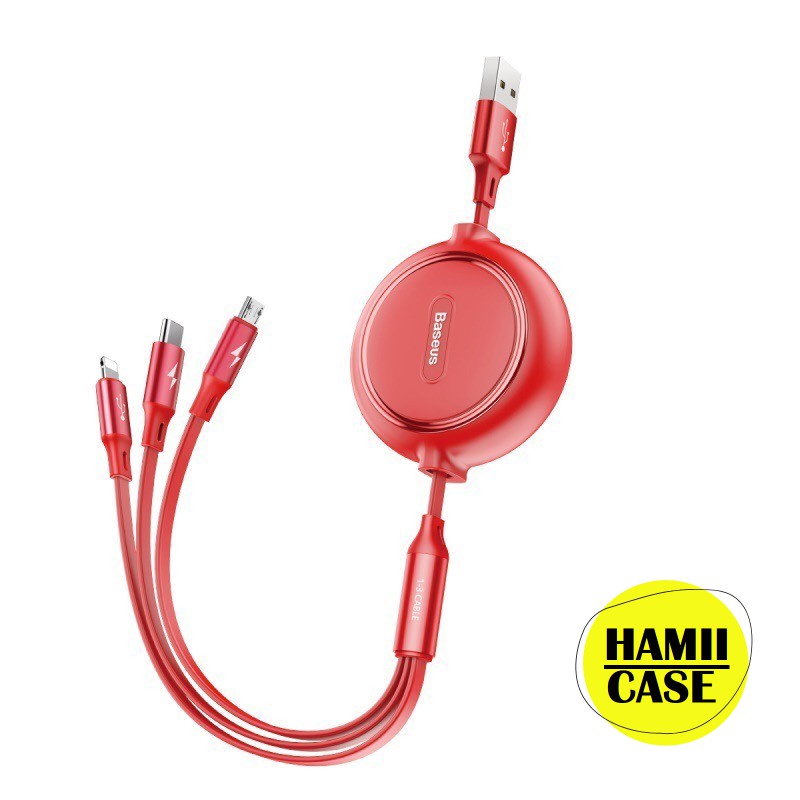 Cáp sạc nhanh dây rút 3 đầu Type C/ Lightning/ Micro USB hỗ trợ sạc nhanh