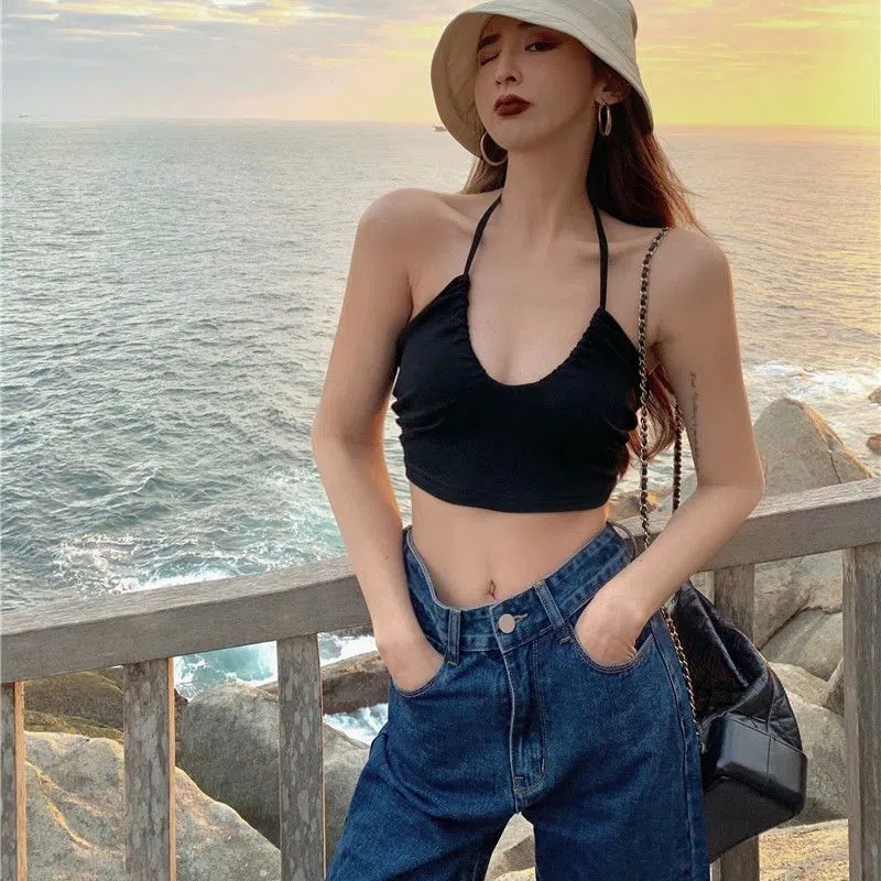 Happy-store ❤️ Áo Yếm Màu Trơn Thiết Kế Cột Dây Cá Tính Thời Trang Cho Nữ