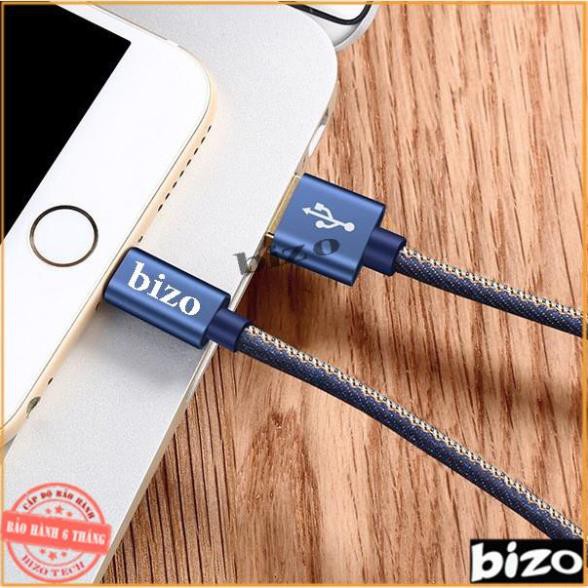 [0.25 mét - BH 12 THÁNG] Dây sạc nhanh iphone, samsung, USB type C bọc vải denim siêu bền Bizo Z12, 5V - 2,4A