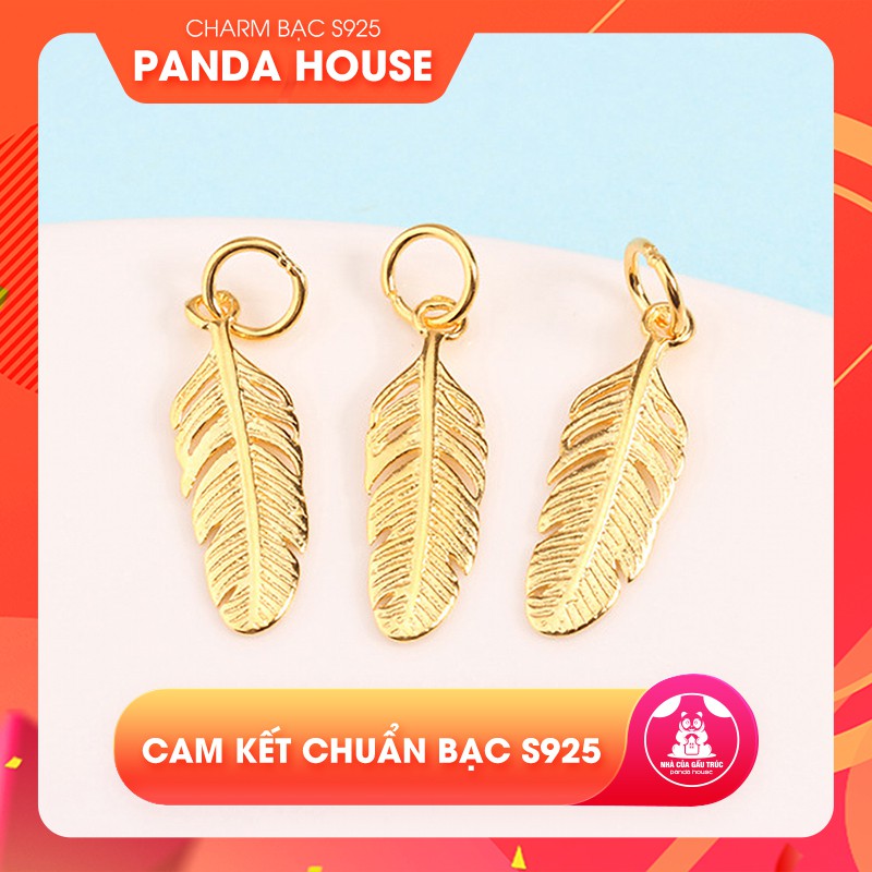 Charm bạc s925 hình lông vũ mạ vàng (charm treo) size 19.5x6x1mm - Panda House