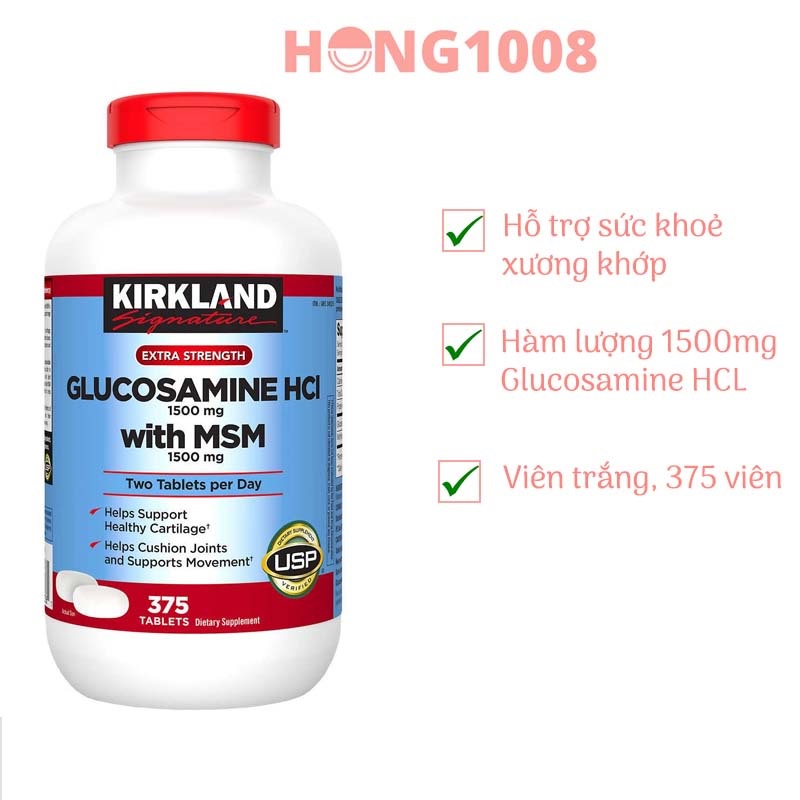Viên uống Glucosamine HCL 1500mg With MSM 1500mg 375 viên - Glucosamin Kirkland