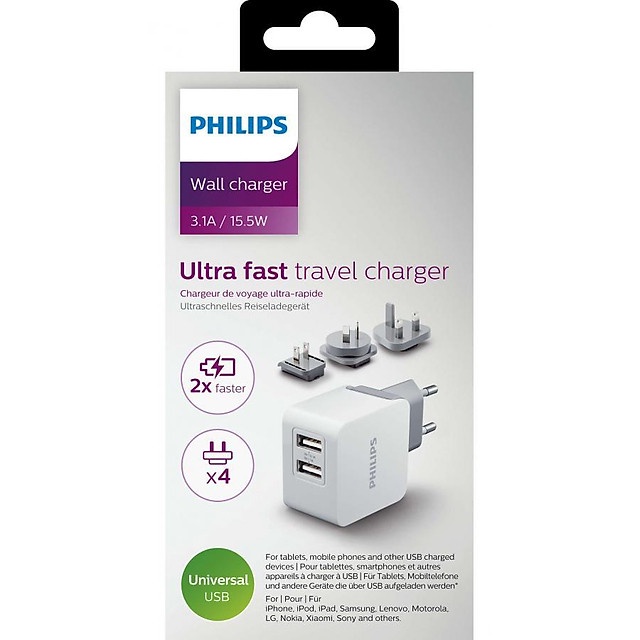 [Mã 254ELSALE giảm 7% đơn 300K] bộ sạc du lịch Philips DLP2220 đa năng