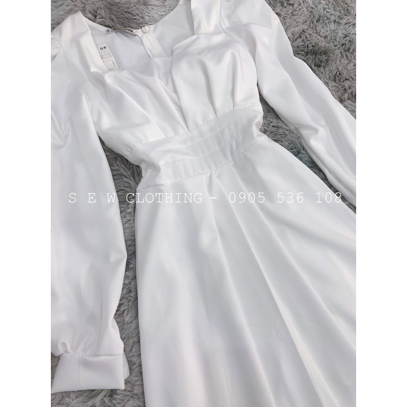 [Flash Sale 5.5 ] Váy Trắng Midi xếp ngực tay dài | BigBuy360 - bigbuy360.vn