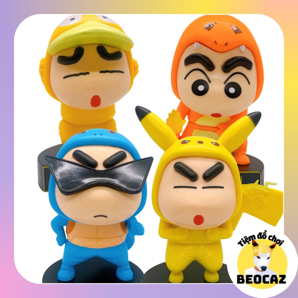 Mô Hình Shin Cậu Bé Bút Chì Shinnosuke Shin Chan cosplay Pokemon Pikachu Squirtle Charmander Bulbasaur Đồ chơi Beocaz