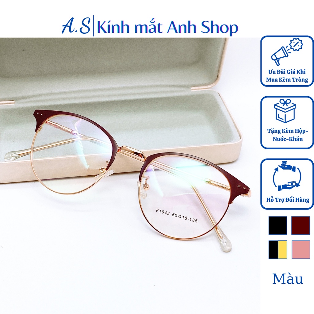 Gọng kính tròn giả cận nam nữ kiểu dáng thời trang chất liệu kim loại 1945