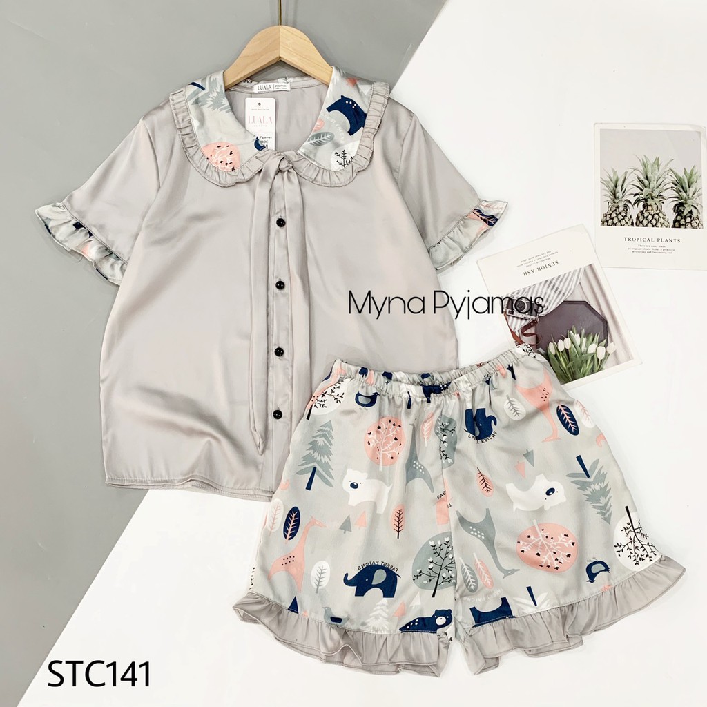 Bộ Ngủ ,Cộc Đùi Cổ Bèo Lụa Latin Phối Quần Santin , Mền Min Mát Không Nhăn Xù | BigBuy360 - bigbuy360.vn