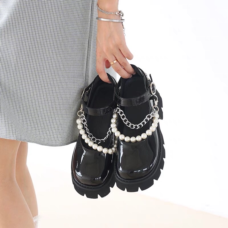 Giày lolita nữ độn đế cao kèm phụ kiện,Giày da ulzzang nữ phong cách Hàn Quốc LT41