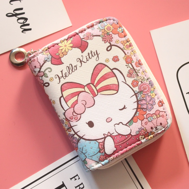 SANRIO Ví Ngắn Mini Cầm Tay Có Khóa Kéo Họa Tiết Hoạt Hình Hello Kitty Dễ Thương Cho Bé Gái BY2 YB2