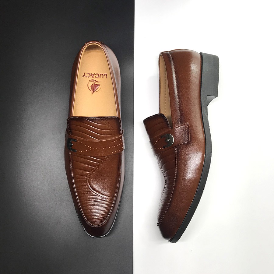 Combo giày lười công sở nam da thật thương hiệu Lucacy N101MN + dụng cụ đón gót giày hanmade da thật
