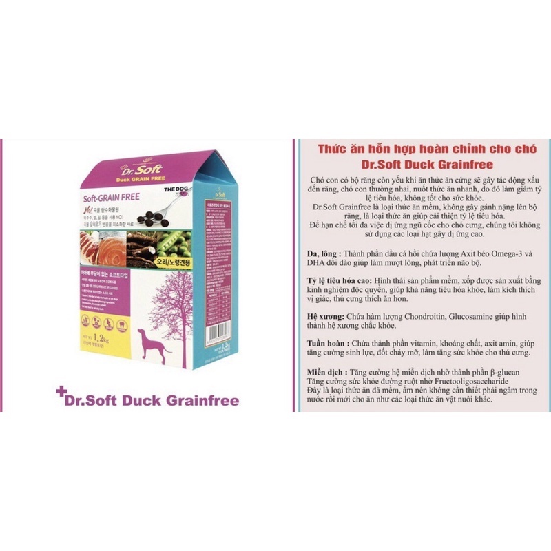 Thức Ăn Hạt Mềm Cho Chó Mọi Lứa Tuổi Vị Vịt Dr.Soft Duck Grain Free Hộp 1.2kg