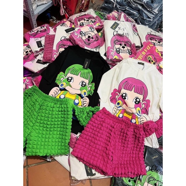 SET ÁO PHÔNG XẺ TÀ ĐÍNH NƠ KÈM QUẦN ĐÙI XỐP KIM CƯƠNG HOTTREN