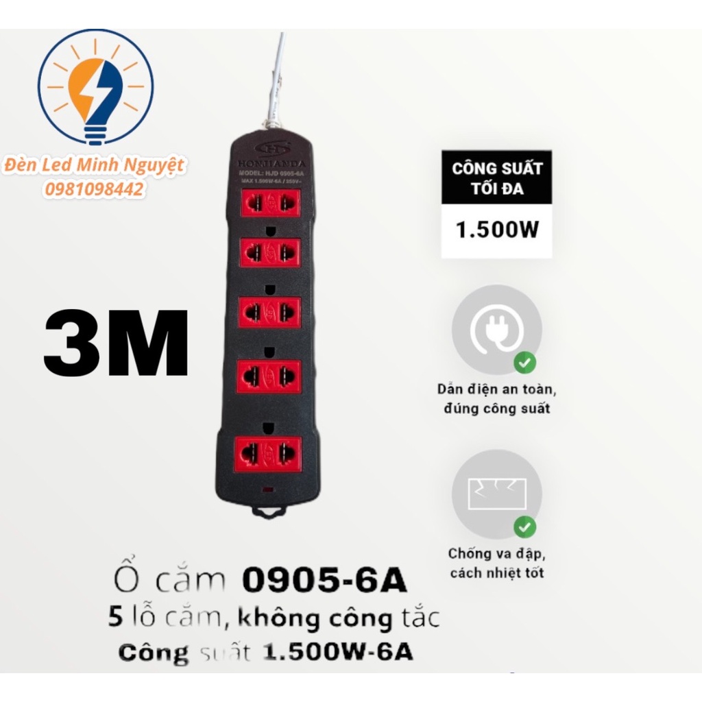 Ổ Cắm Điện Honjianda Mã 09 6A Dây 3 mét và 5 mét