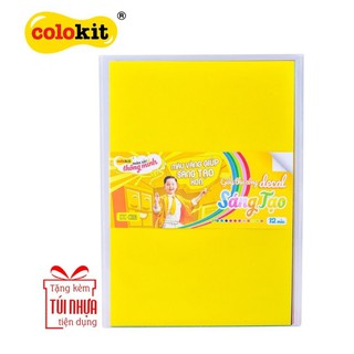 , Giấy thủ công Colokit GTC-C006 12 màu tươi sáng, khổ lớn có ô ly ( loại có keo dán cao cấp )  đa dạng mẫu mã chất lượn