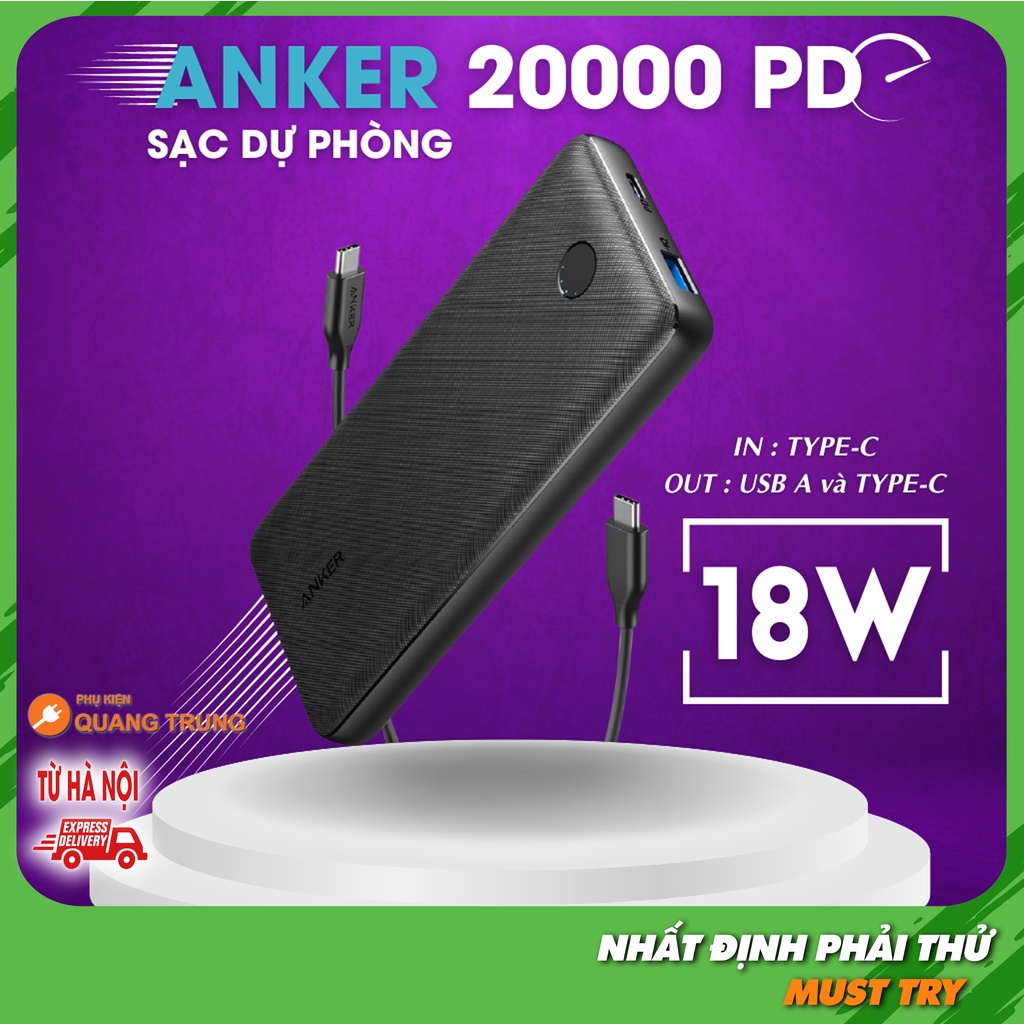 Sạc Dự Phòng 20000mAh Anker A1281 PowerCore Essential PD 18W, bảo hành 6 tháng