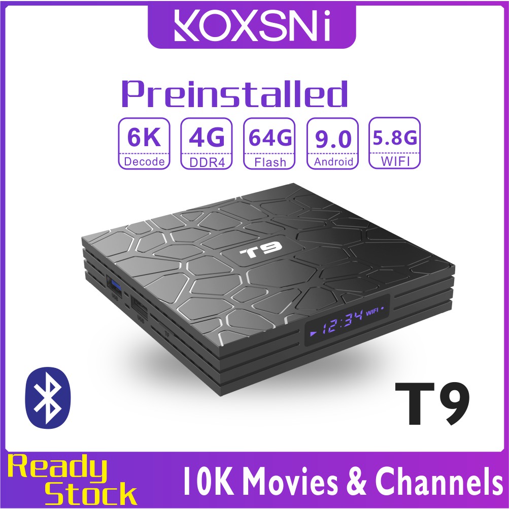 TV Box Android 9.0 T9 hỗ trợ 1000 kênh phim 2G/4G+16G/32G/64G A53 4K hỗ trợ 3 ngày miễn phí
