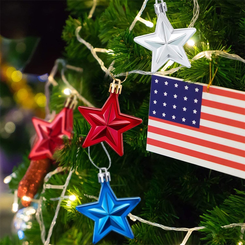 Set 6 ngôi sao năm cánh nhựa 7cm ba chiều dành cho trang trí Giáng Sinh