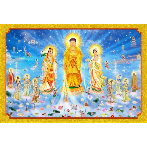 Tranh Đính Đá Kim Cương TAM THẾ PHẬT. Kích Thước: 90cm x 68cm