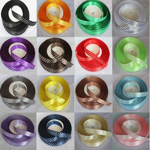 Cuộn Dây Ruy Băng Vải Satin 50Yards 3 / 8 &quot;10mm Họa Tiết Chấm Bi Trang Trí Tiệc Cưới