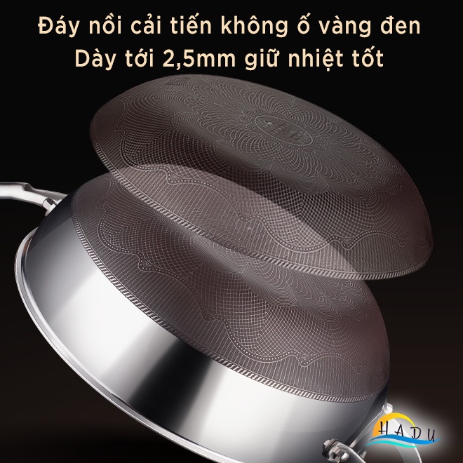 Chảo chống dính cao cấp inox 316 sâu lòng bếp từ có nắp kính cường lực 5 lớp kháng khuẩn truyền nhiệt nhanh đều HADU
