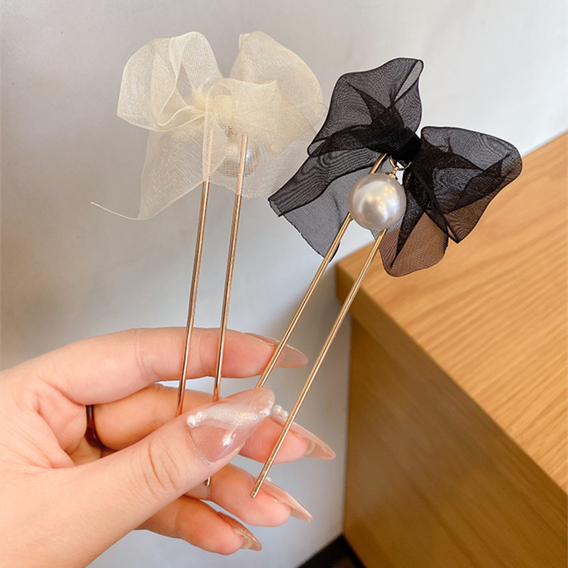 Kẹp tóc hình chữ u phối ren đơn giản phong cách Hàn Quốc