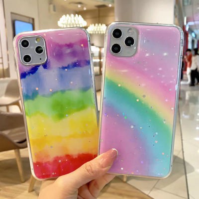 Ốp điện thoại mềm màu cầu vồng ánh nhũ thời trang cho Iphone XS XR 7 8 plus 6 6s 11 11pro max | BigBuy360 - bigbuy360.vn