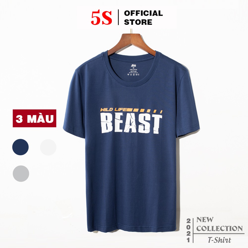 Áo Thun Nam Tay Ngắn Cổ Tròn 5S (3 màu) In Chữ, Chất Liệu Cotton Mềm Mịn, Co Giãn, Thấm Hút Mồ Hôi Cực Tốt (TSO21015)