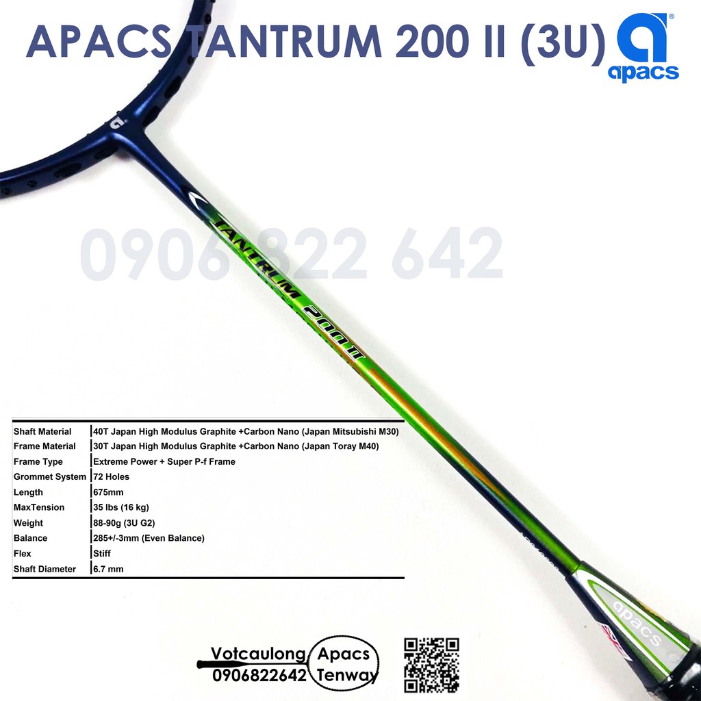 [Vợt cầu lông Apacs Tantrum 200 II - 3U] -  thân đũa chống cản gió, đập cầu cực êm