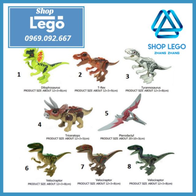 [12cm] Xếp hình Khủng long Velociraptor T-Rex Pterosaur Tyrannosaurs Triceratops Dilophosaurus Lego Minifigures YG77001