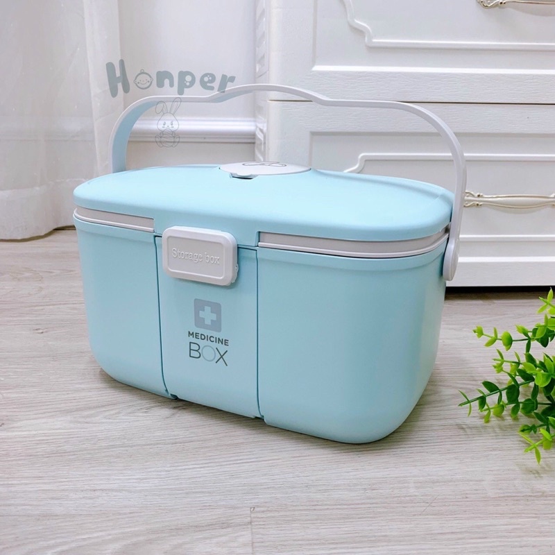 Hộp đựng thuốc gia đình đa năng size lớn Honper 2 tầng màu hồng - xanh