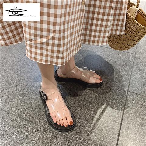 Giày Sandal Mùa Hè Đế Phẳng Trong Suốt Phong Cách Hàn Quốc Dễ Thương Thời Trang Cho Nữ