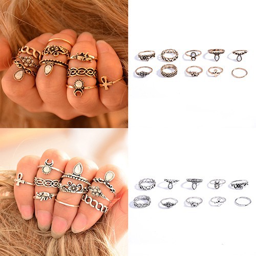 Bộ 10 nhẫn kiểu có đính hạt siêu độc đáo đầy cá tính cho nữ
