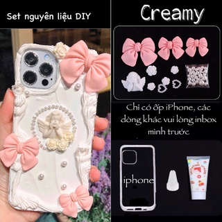 Combo bộ kit trang trí điện thoại kem keo thiên thần hoa lá cho các bạn tự DIY