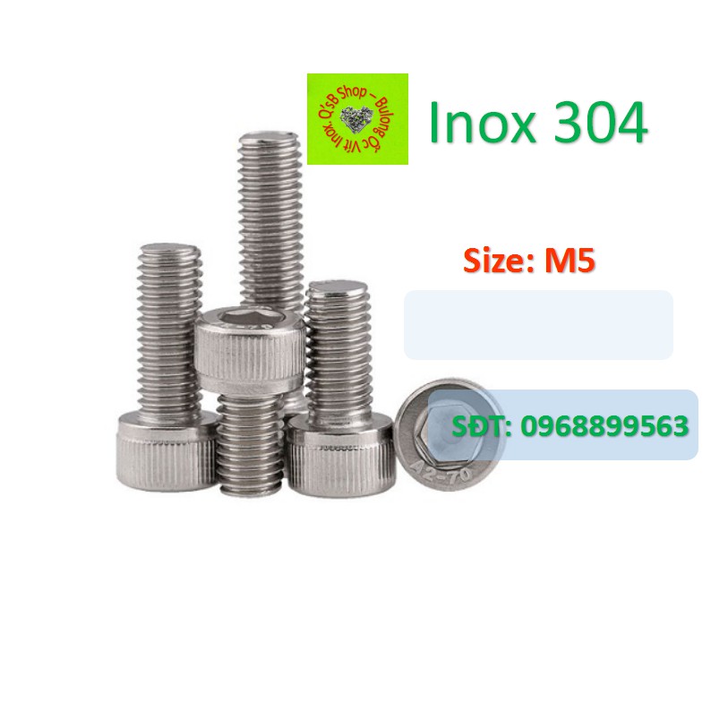 Bulong lục giác chìm đầu trụ size M5 inox