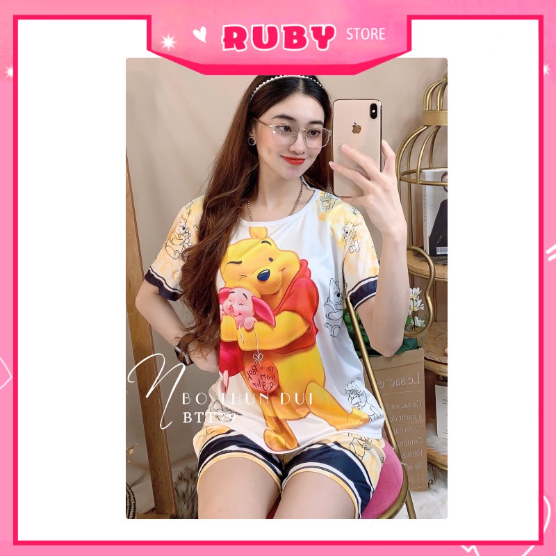 Set bộ hoạt hình Free Size Dưới 47KG ❤ Thun đùi mặc nhà chất đẹp mềm mịn mát ❤ Rubystorevn BTT79