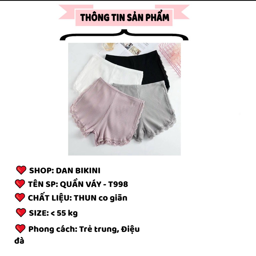 Quần Váy Nữ ❤️FREESHIP❤️ Quần Mặc Váy Nữ thiết kế gân tăm phối ren mềm mại mã T998