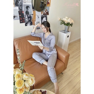 Bộ đồ mặc nhà Cao Cấp Karoll. SET đồ PIJAMA lụa mềm nhẹ, Thiết kế kiểu trơn đơn giản, phối viền siêu trẻ trung nhẹ nhàng