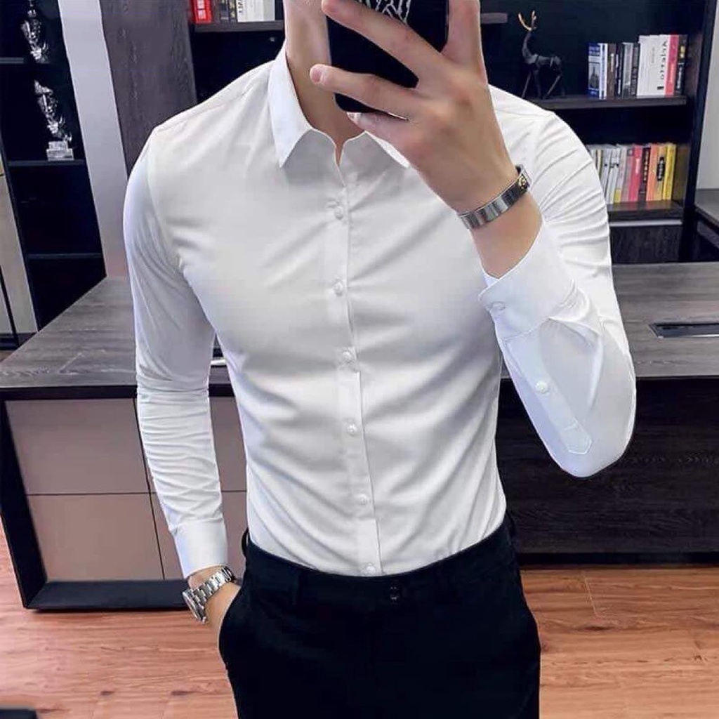 Áo Sơ Mi Nam Hàng Quốc Vải Thoáng Mát Thấm Hút Mồ Hôi Chống Nhăn