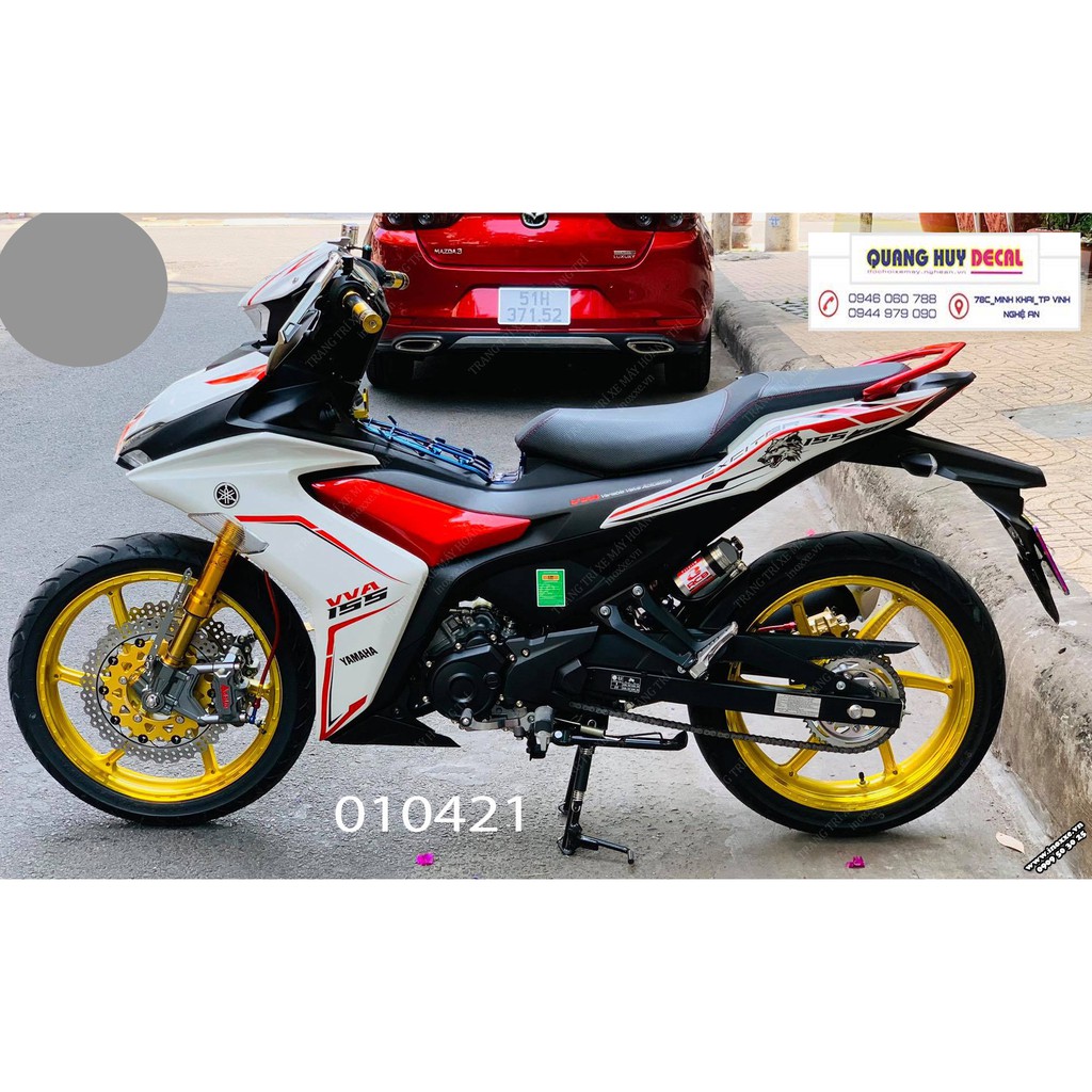 Tem trùm exciter 155 trắng đỏ, tem exciter155, team trùm ex 155, tem xe ex155 trắng đỏ
