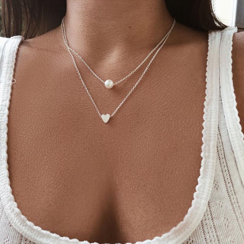 Vòng Cổ Hai Lớp Đính Ngọc Trai Nhân Tạo Phong Cách Bohemia Thanh Lịch