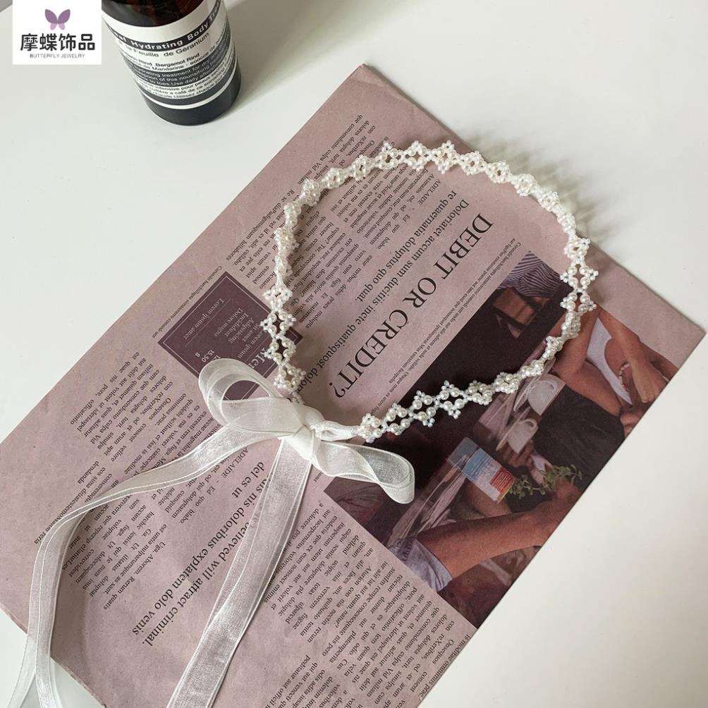 (0258) Băng Đô Buộc Dây Hoa Ngọc Tiêu Thư Trắng Nữ Tính