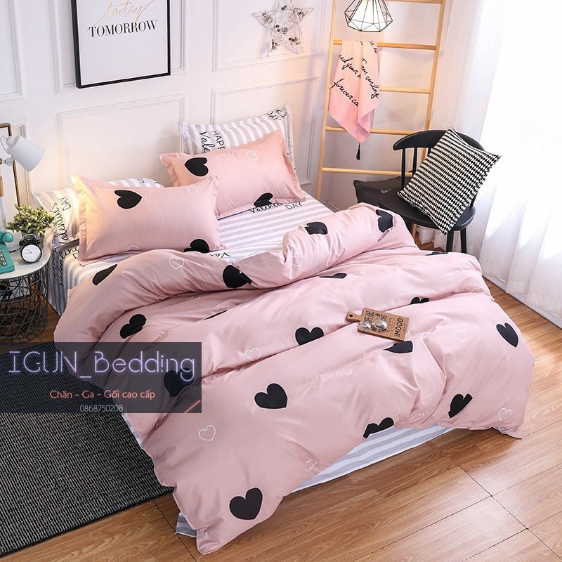 Bộ TRÁI TIM ĐEN BLACKPINK set chăn ga gối poly 4 món Hàn Quốc