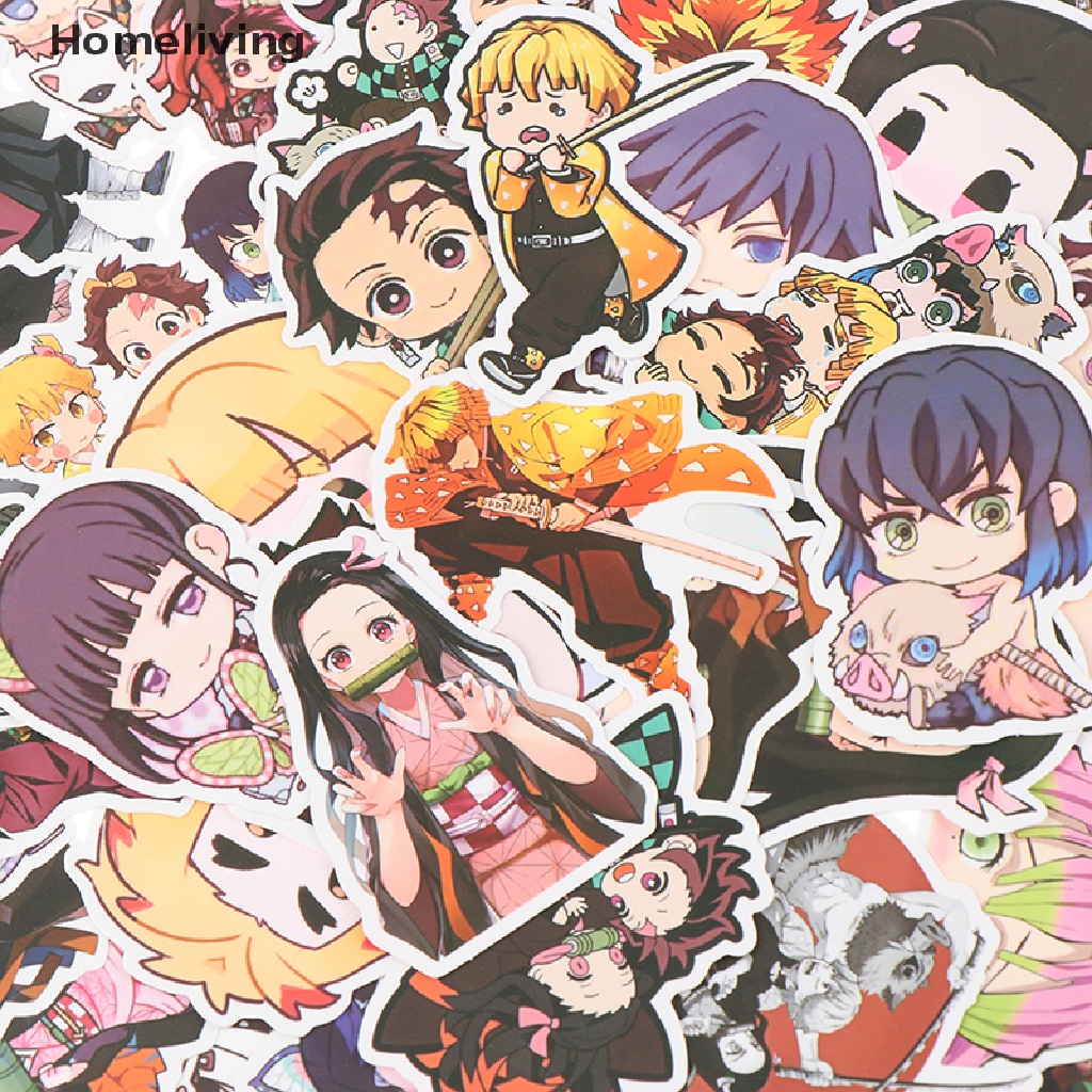 Bộ 50 Miếng Dán PVC Chống Thấm Nước Hình Anime Demon Slayer Trang Trí Vali Laptop Ván Trượt