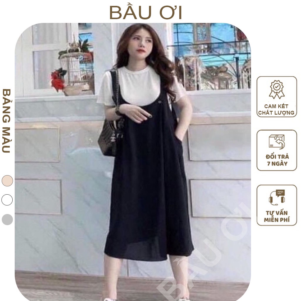 [BAUOII V27] ĐẦM BẦU CÔNG SỞ THỜI TRANG HÀN QUỐC - VÁY BẦU YẾM KÈM ÁO CHẤT ĐŨI HÀN THOÁNG MÁT FREE SIZE ĐẾN 75KG