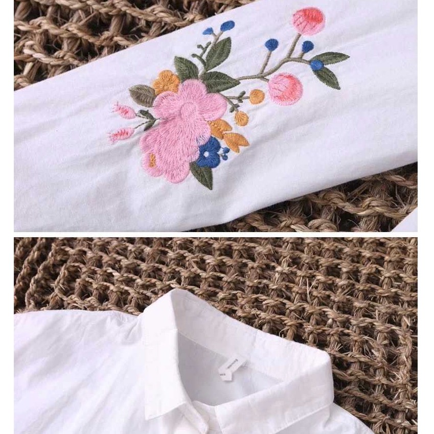 Áo cotton trắng thêu hoa phong cách Hàn Quốc