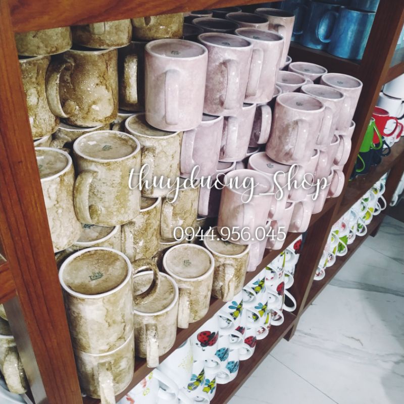 Cốc sứ uống nước quai C màu men đá