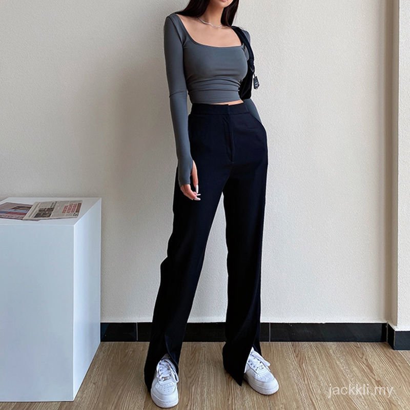 quần ống rộng Lưng Cao Xẻ Tà 2021s Thời Trang Mùa Hè Thu Mới Cho Nữ | BigBuy360 - bigbuy360.vn