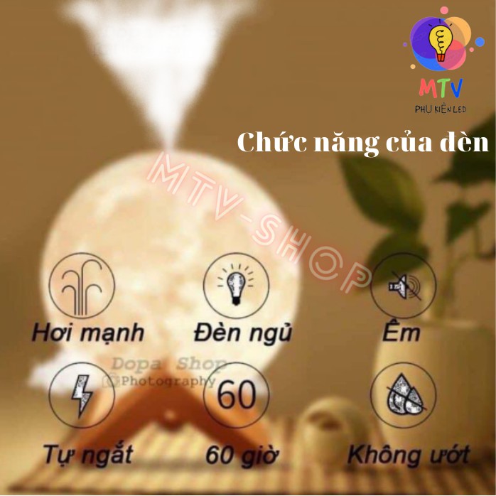 Máy Xông Tinh Dầu - Đèn Ngủ Mặt Trăng 3D Phun Sương Thơm Mát Phòng, Đèn Trang Trí Phòng Ngủ, ĐỔI 3 MÀU - MTV Store