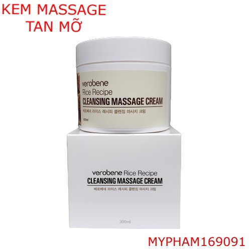 [2 IN 1] Kem Tẩy Trang Massage Verobene 300ml, Chiết Xuất Từ Cám Gạo, Chính Hãng Korea